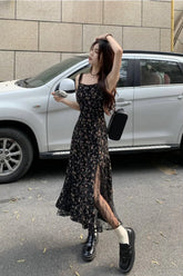 Floral Pattern Mesh Irregular Long Dress